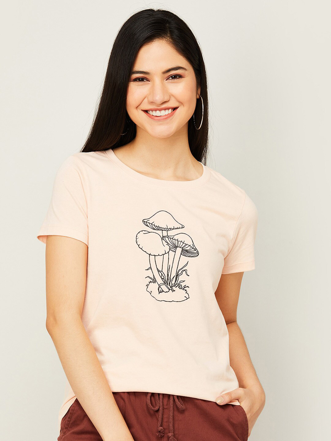 Fame Forever by Lifestyle Peach-Coloured Print Top