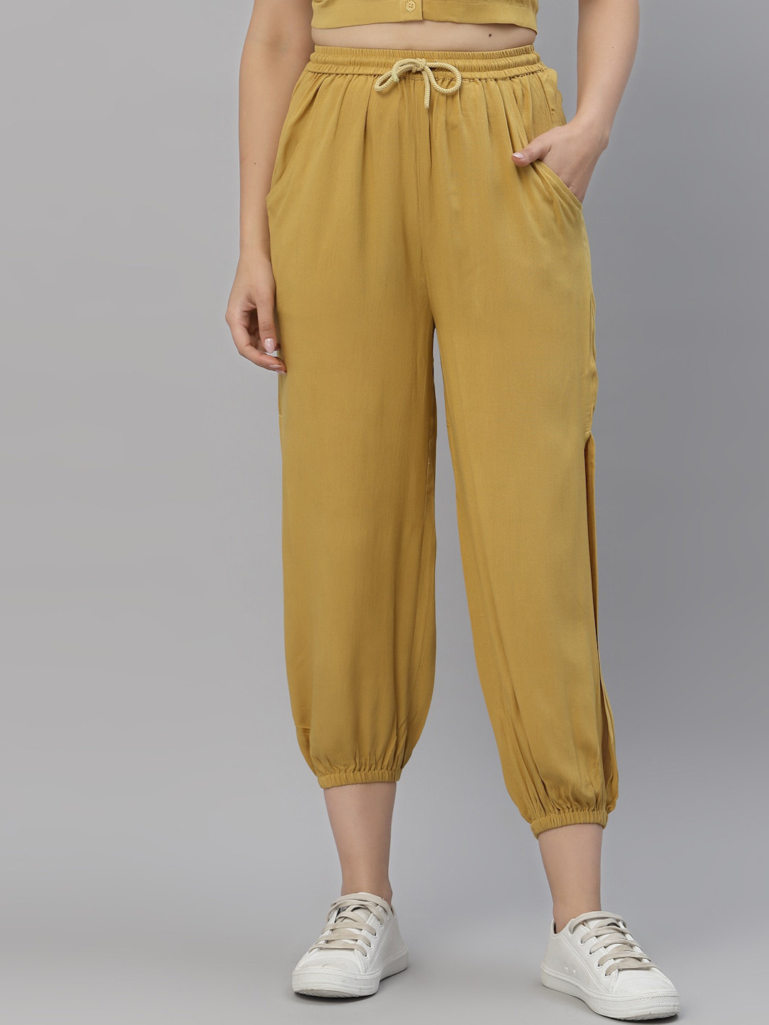 KASSUALLY Women Mustard Yellow Joggers Trousers