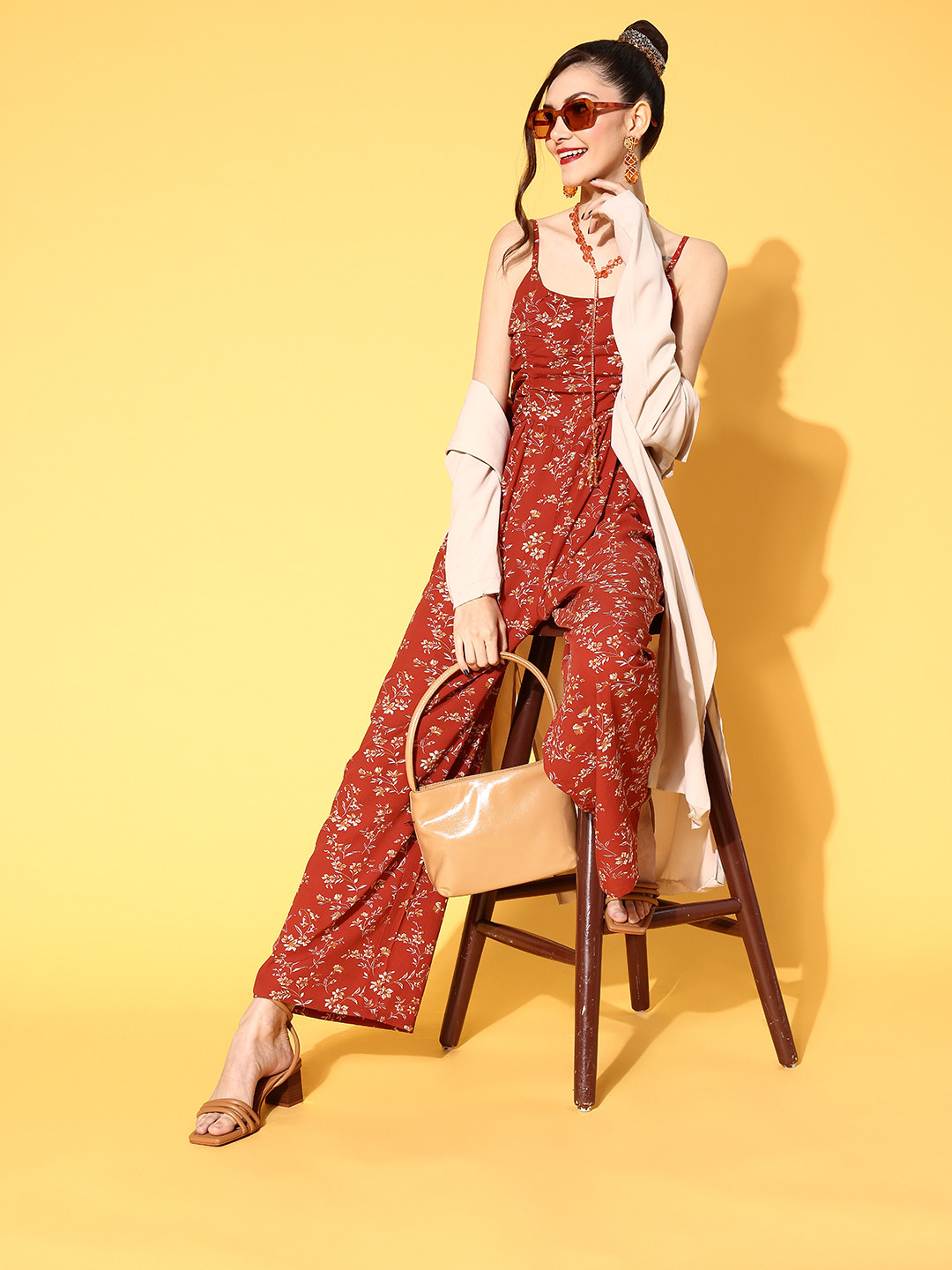Berrylush Women Gorgeous Red Printed Volume Play Jumpsuit