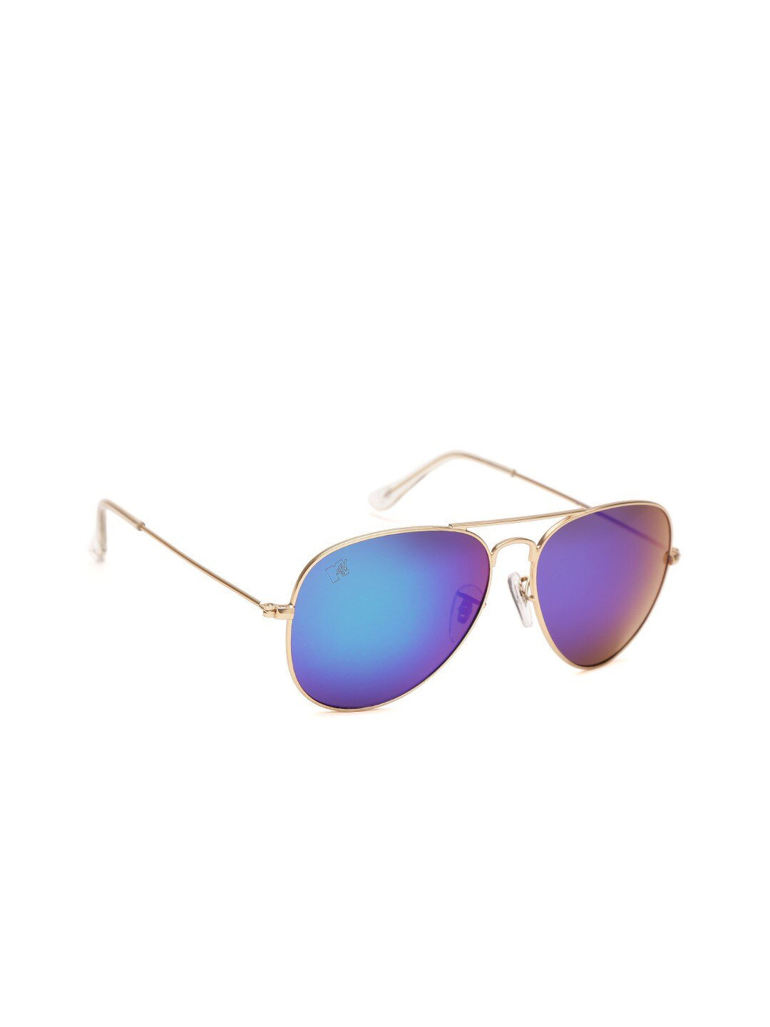 MTV Unisex Blue Lens & Gold-Toned Aviator Sunglasses with UV Protected Lens
