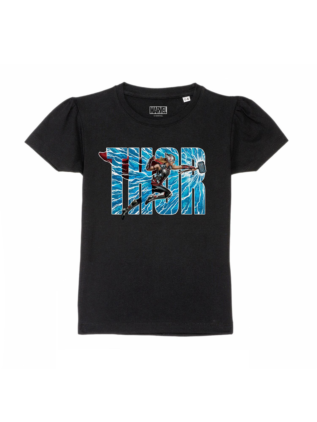 Marvel by Wear Your Mind Girls Black Printed Cotton Round Neck T-shirt