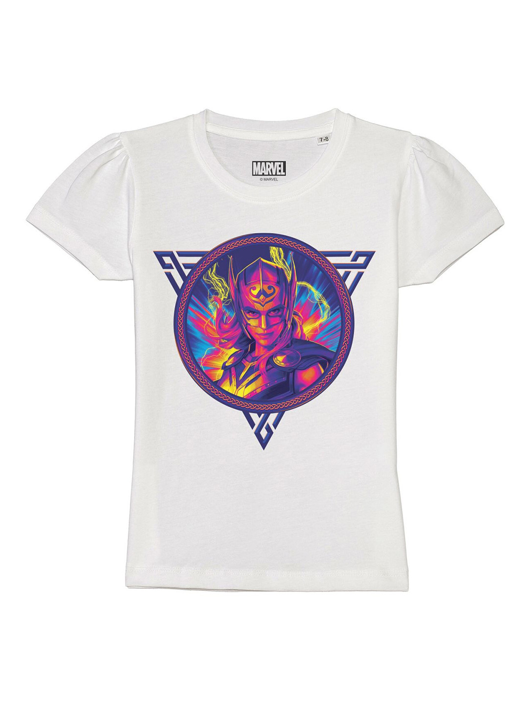 Marvel by Wear Your Mind Girls White Printed Puff Sleeves T-shirt