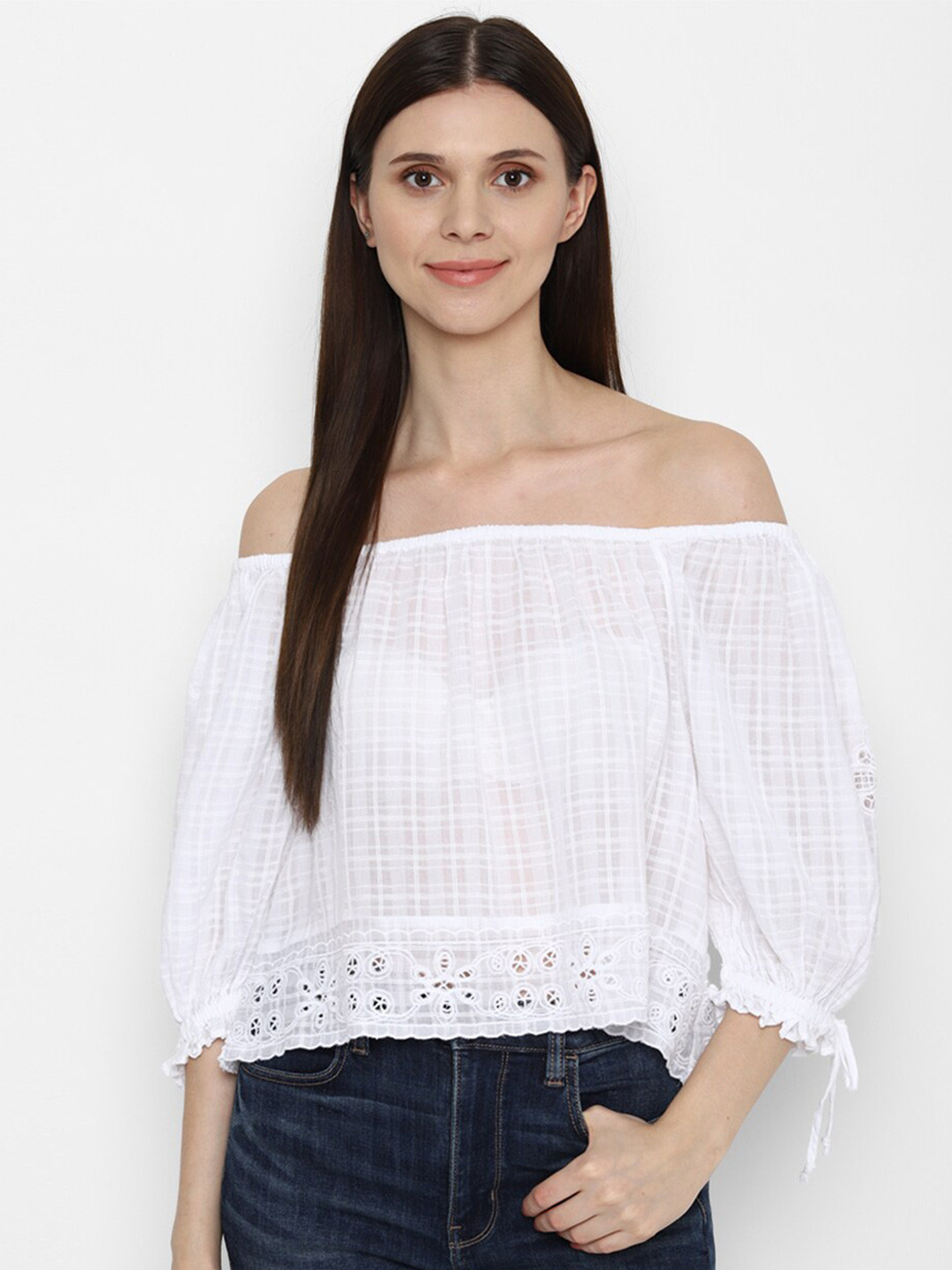 AMERICAN EAGLE OUTFITTERS White Off-Shoulder Bardot Top