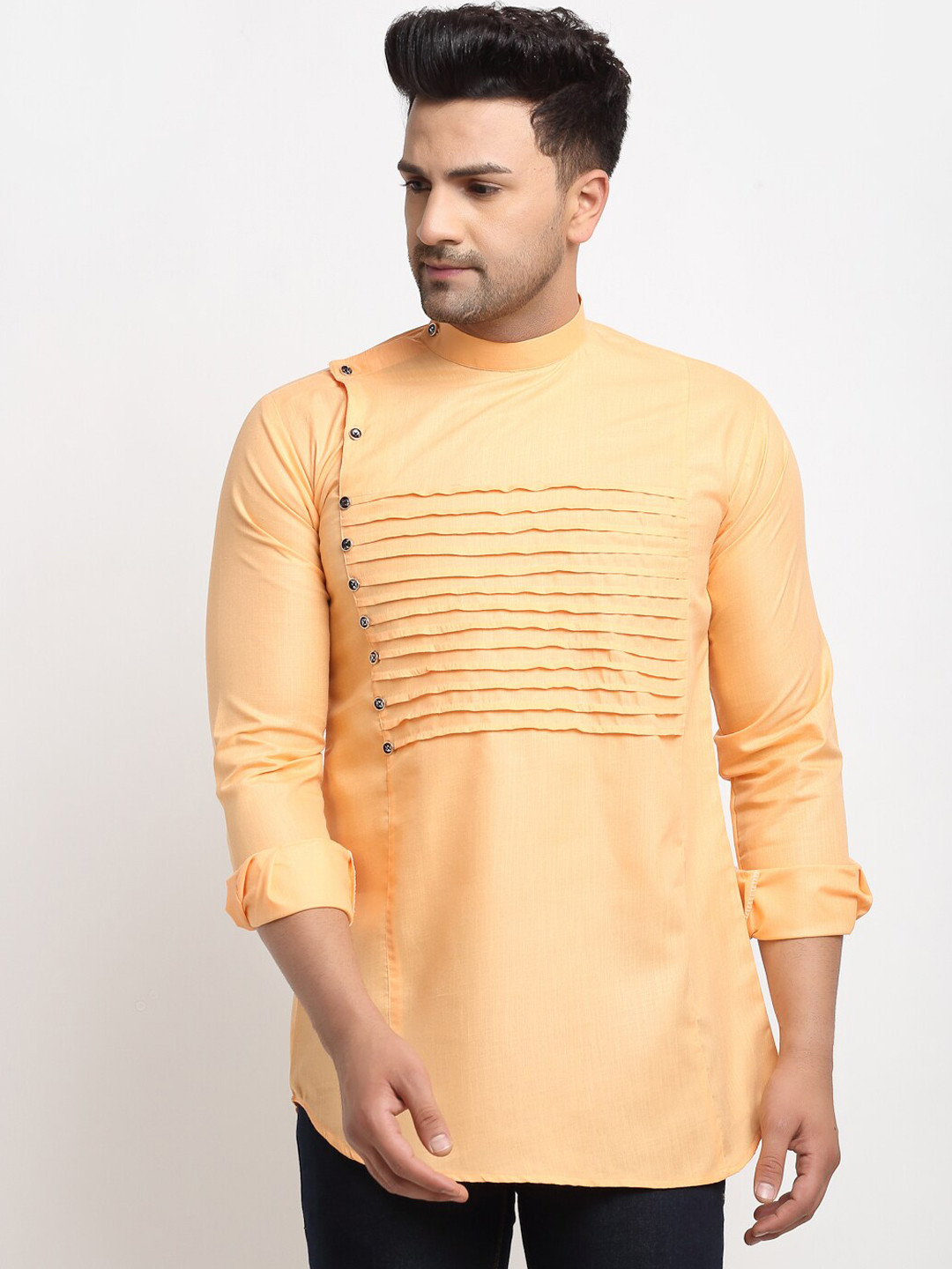 Kaifoo Men Peach-Coloured Striped Pastels Kurta