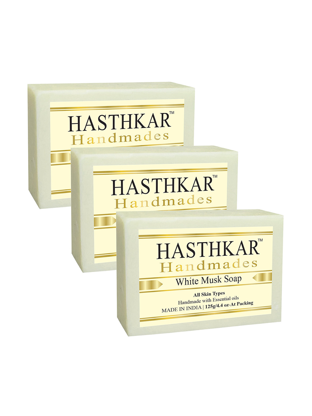 Hasthkar Set of 3 Handmade White Musk Soap for All Skin Types - 125 g  Each