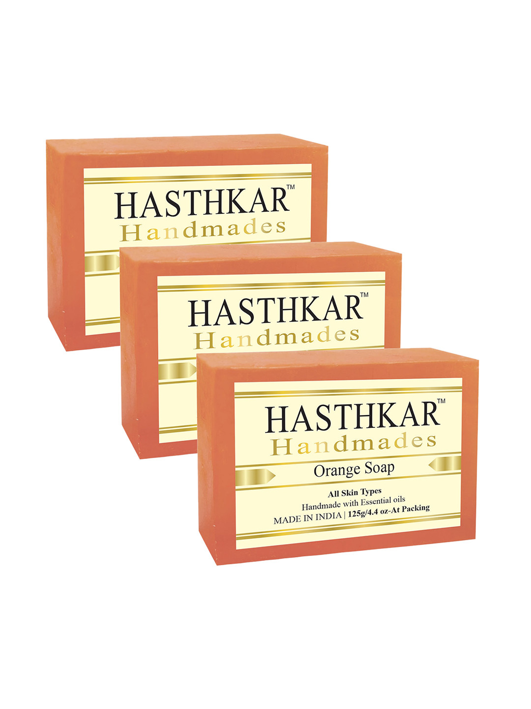 Hasthkar Set of 3 Handmade Orange Soap with Glycerin & Coconut Oil - 125 g Each