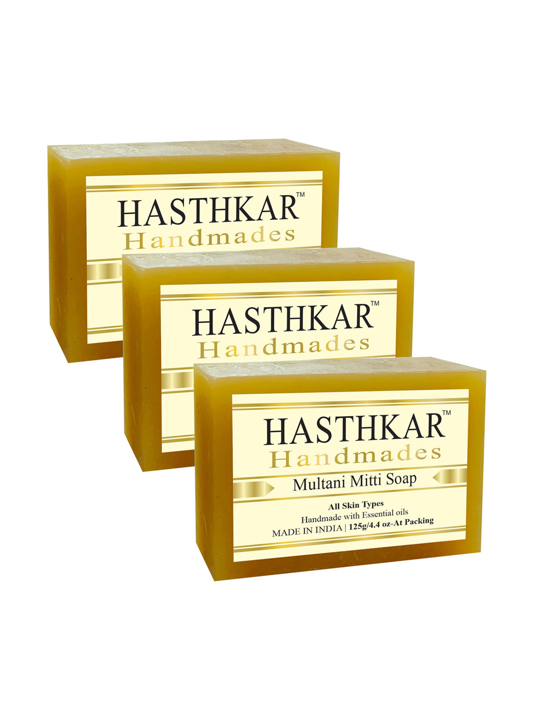 Hasthkar Set of 3 Handmade Multani Mitti Soap with Glycerin & Coconut Oil - 125 g Each