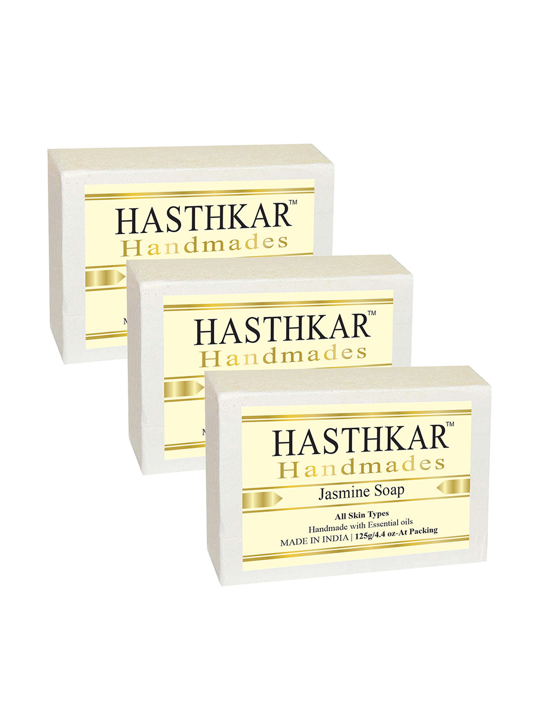 Hasthkar Set of 3 Handmade Jasmine Soap with Glycerin & Coconut Oil - 125 g Each
