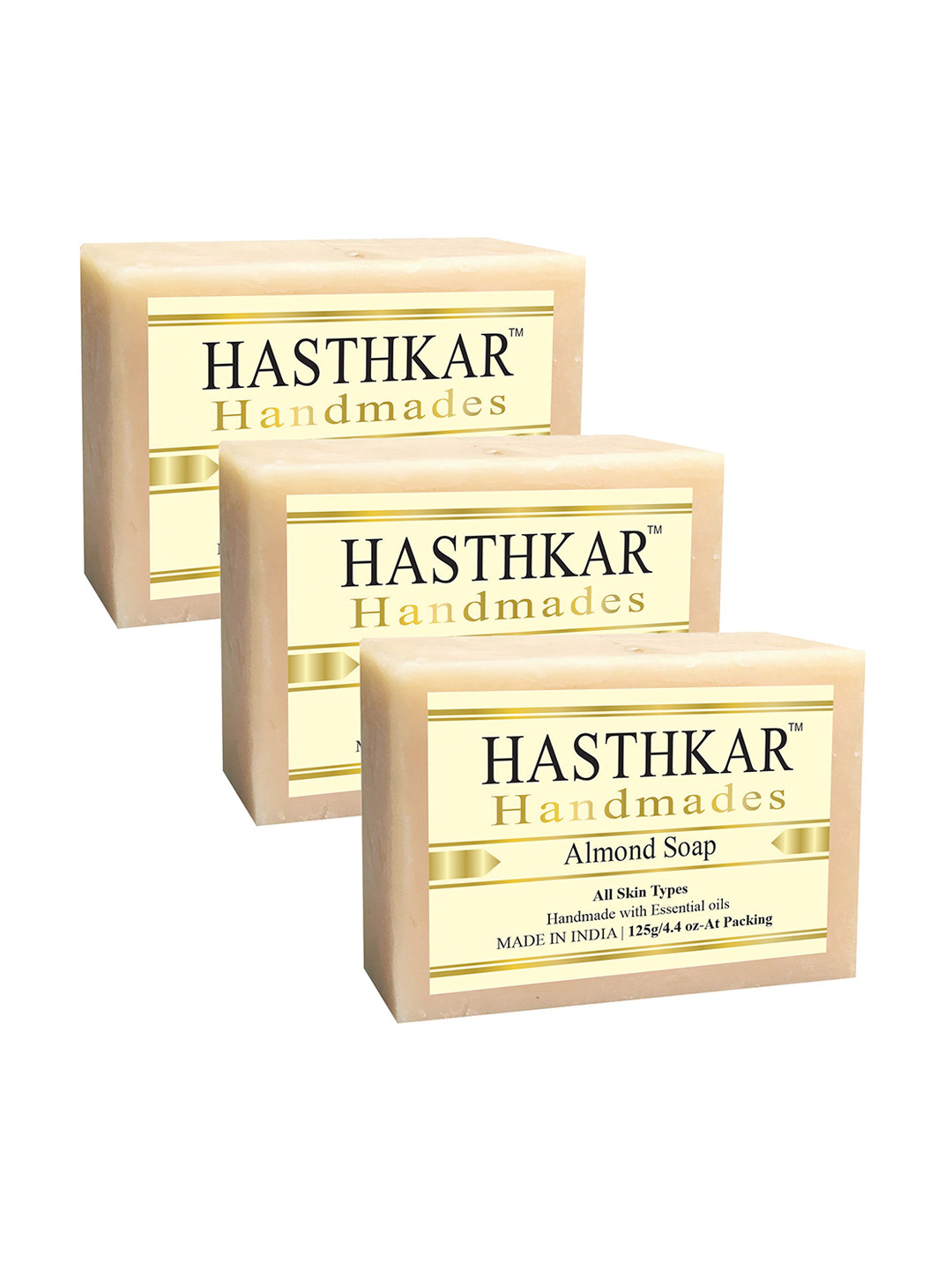 Hasthkar Set of 3 Handmade Almond Soap with Glycerin & Coconut Oil - 125 g Each