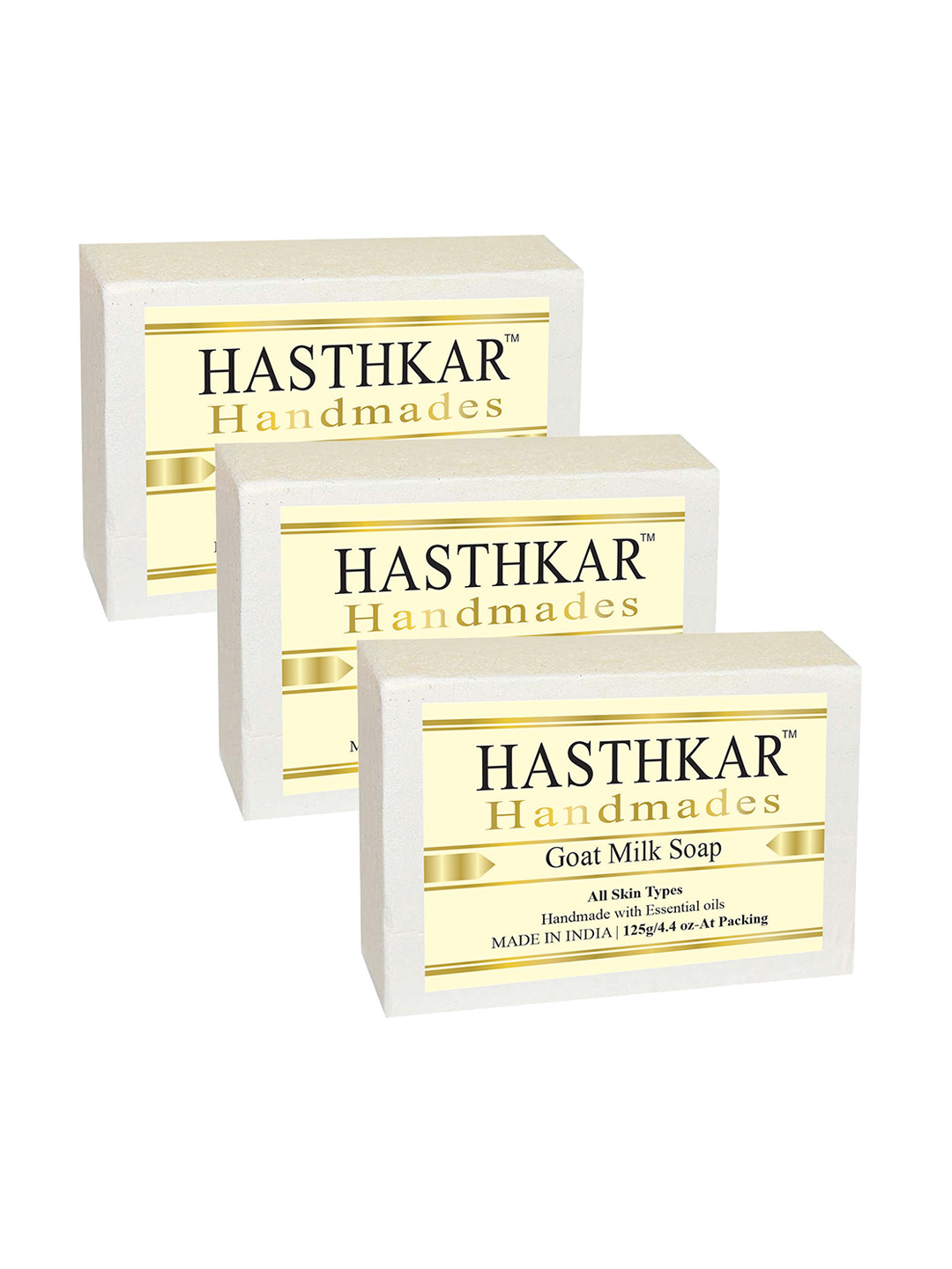 Hasthkar Set of 3 Handmade Goat Milk Soap with Glycerin & Coconut Oil - 125 g Each