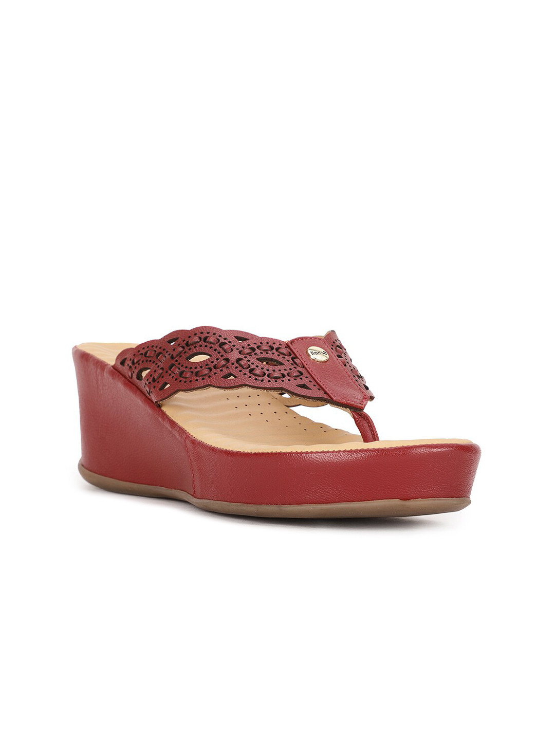 Scholl Maroon Leather with Laser Cuts Wedge Sandals