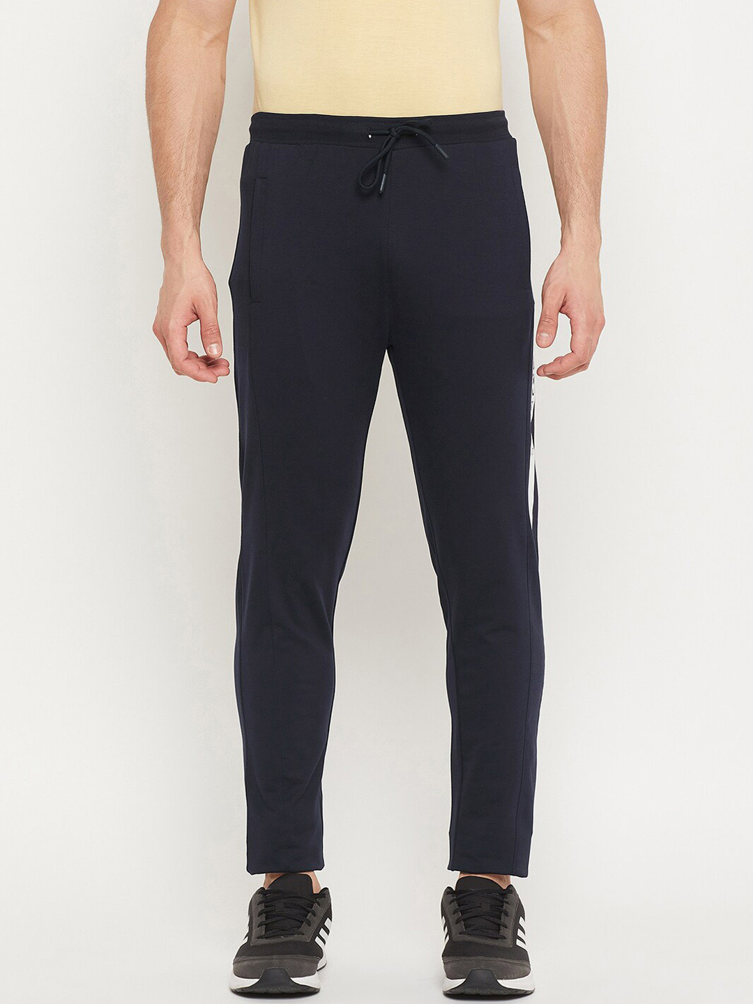 Duke Men Blue Solid Cotton Relaxed-Fit Track Pants