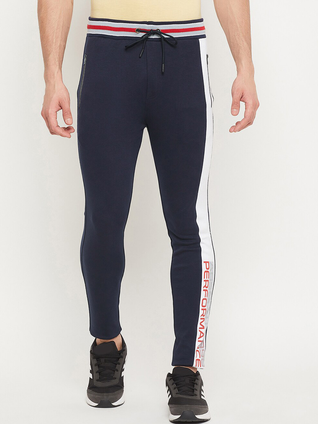 Duke Men Blue Color Blocked Cotton Joggers