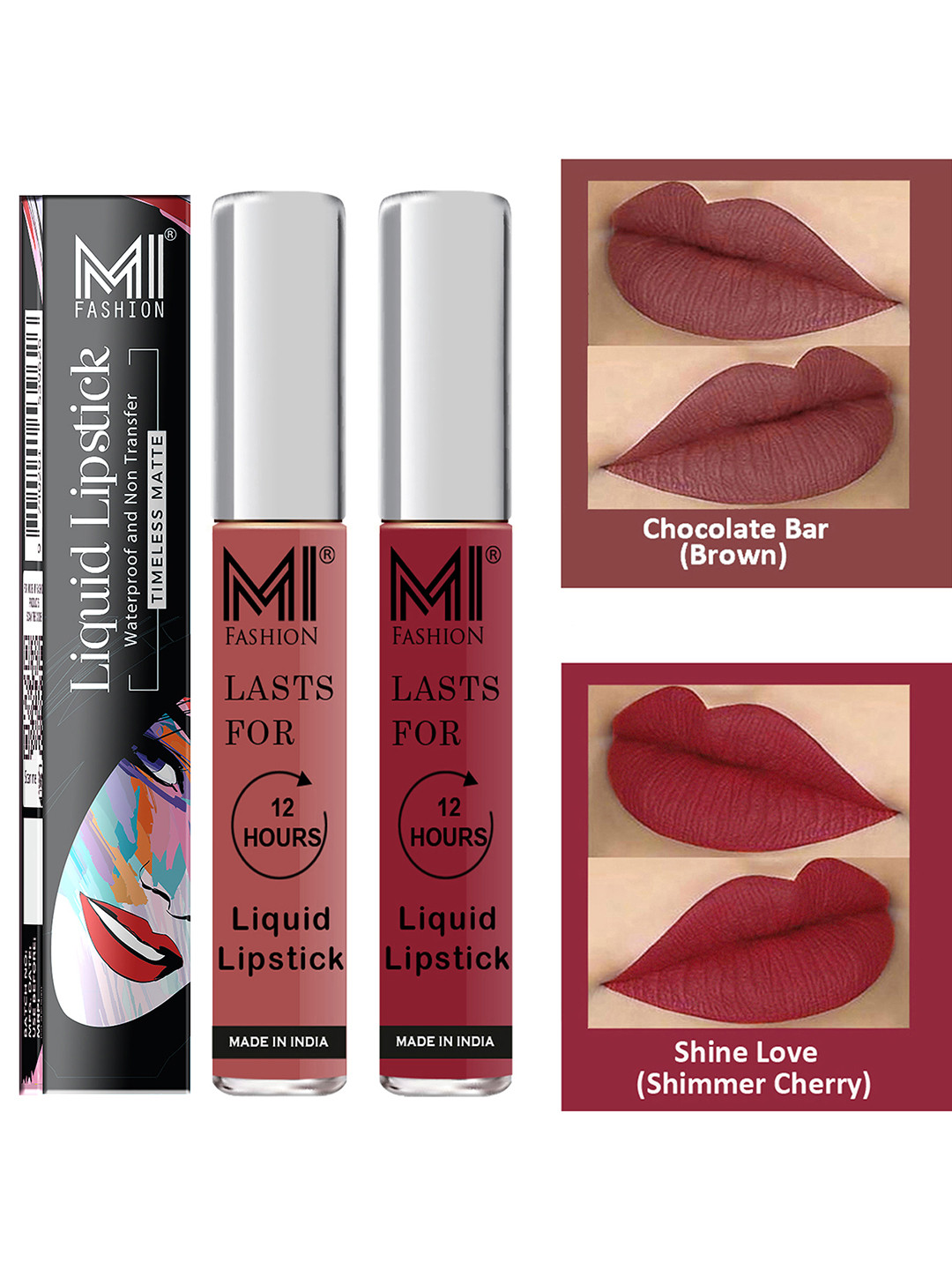 MI FASHION Set of 2 Liquid Lipstick Smudge Free Matte Keeps Moisturize - Red & Brown