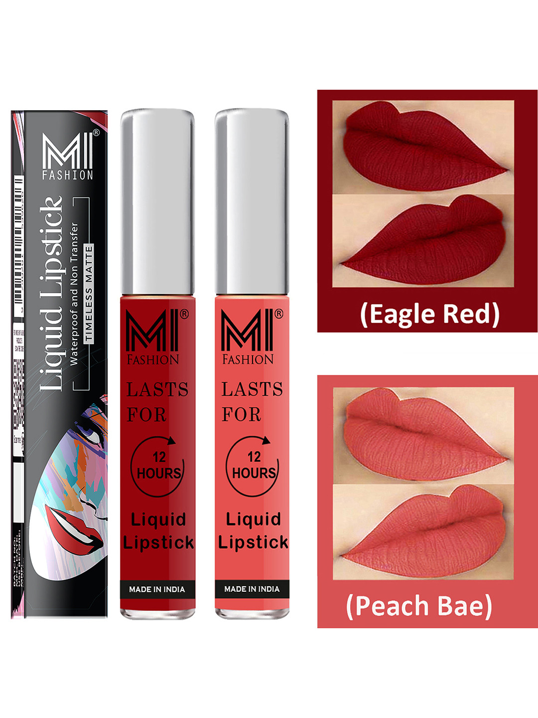MI FASHION Set of 2 Liquid Lipstick Smudge Free Matte Keeps Moisturize - Red & Pink
