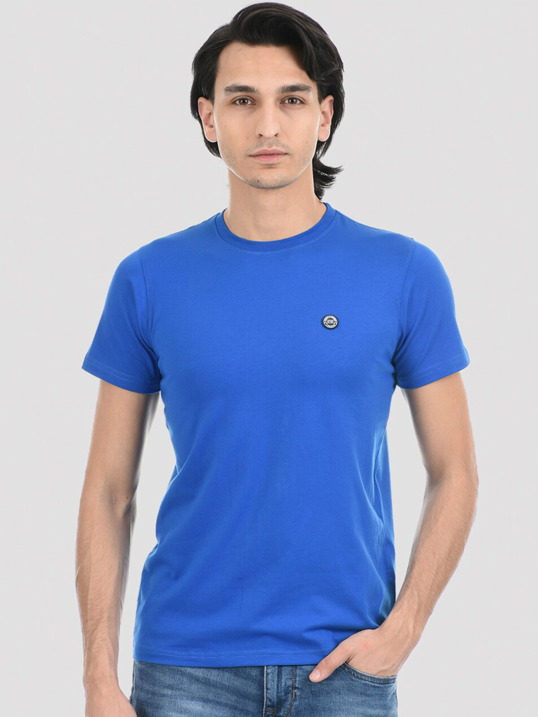 Cloak & Decker by Monte Carlo Men Turquoise Blue Solid T-shirt