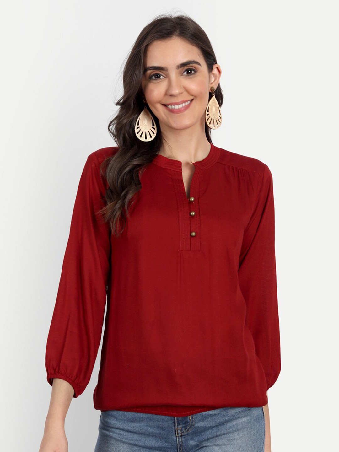Fab Star Women Maroon Solid Top