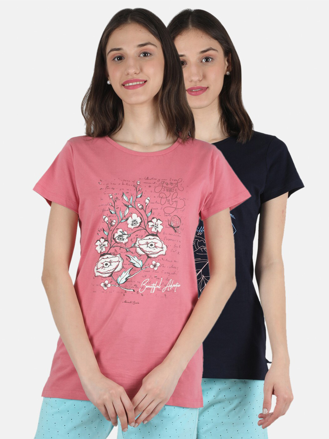 Monte Carlo Women Pack of 2 Pink & Navy Blue Printed Top