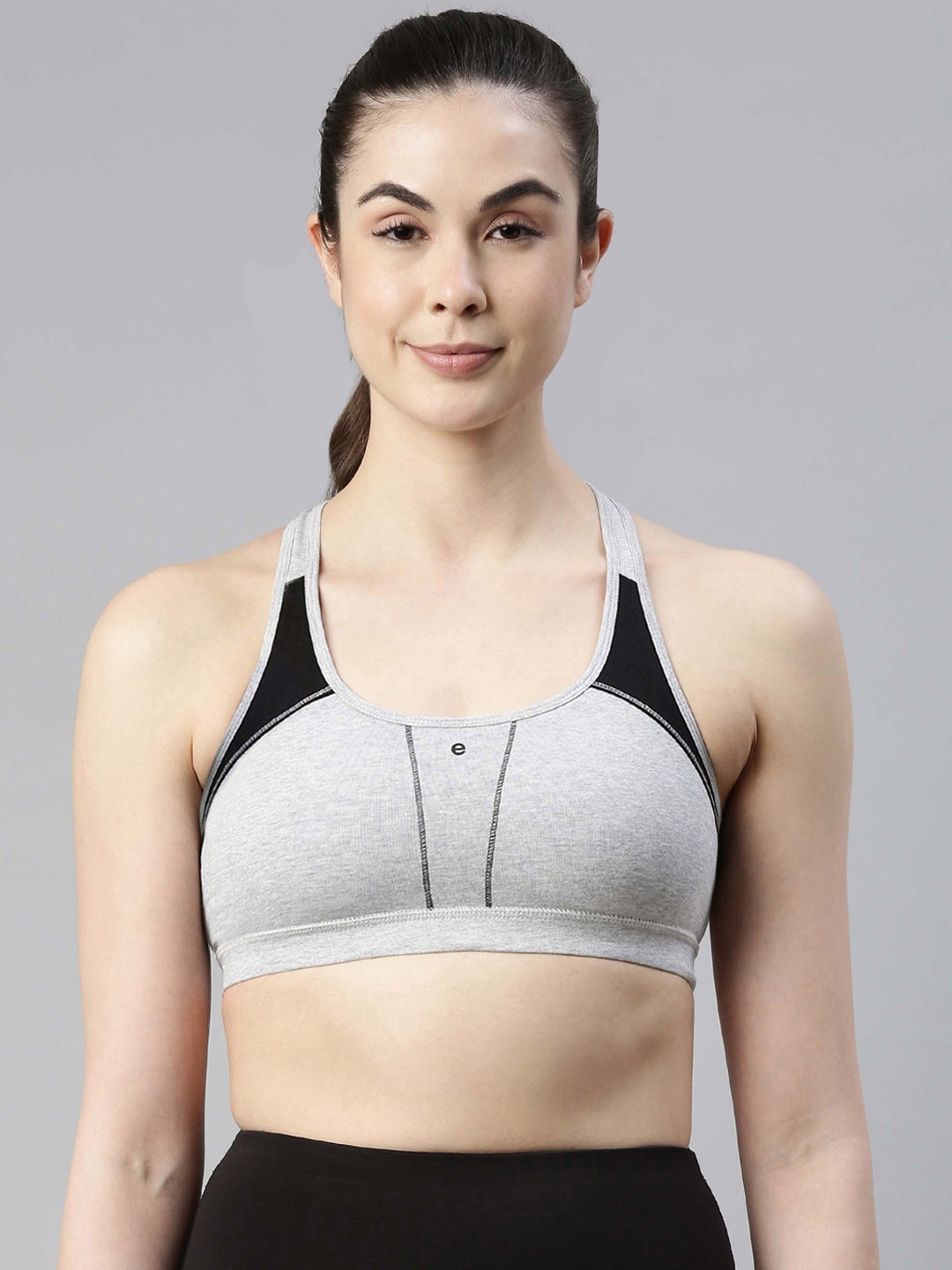 Buy Enamor Grey & Black Non Wired Padded Sports Bra for Women