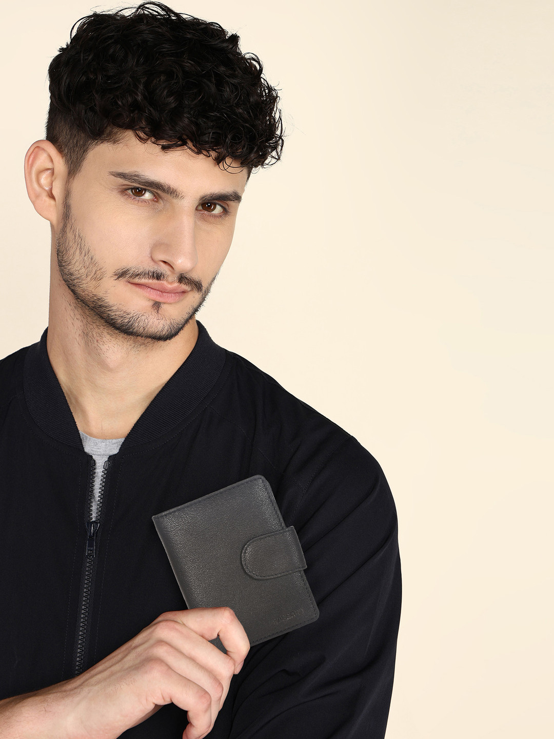 Sassora Women Black Genuine Leather RFID Two Fold Wallet