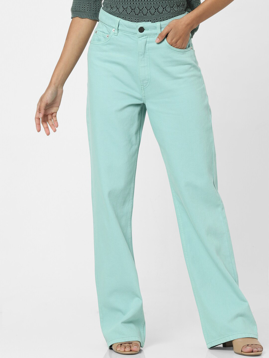 ONLY Women Sea Green Straight Fit High-Rise Jeans