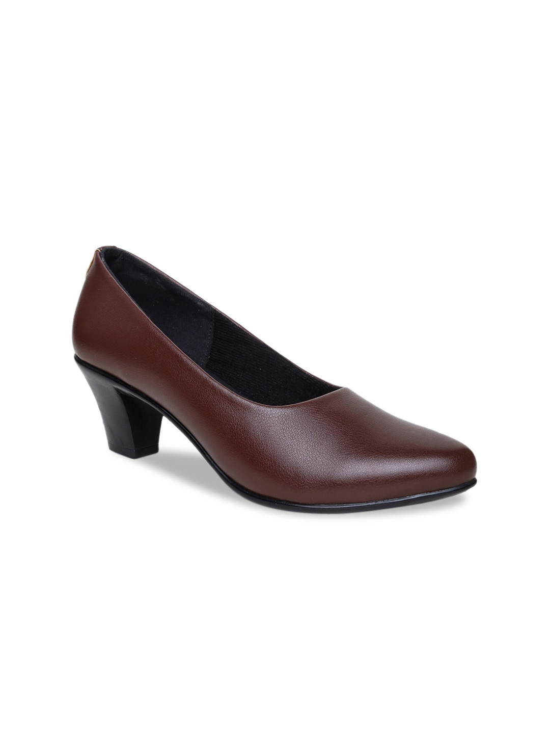 VALIOSAA Women Solid Brown Work Block Pumps Heels