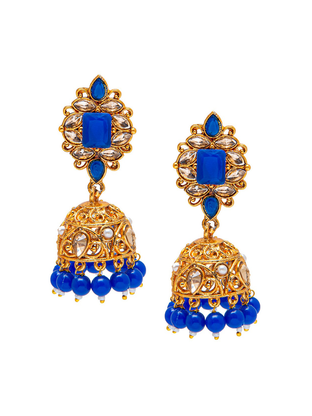 Shining Jewel - By Shivansh Women Gold-Toned & BlieDome Shaped Jhumkas Earrings