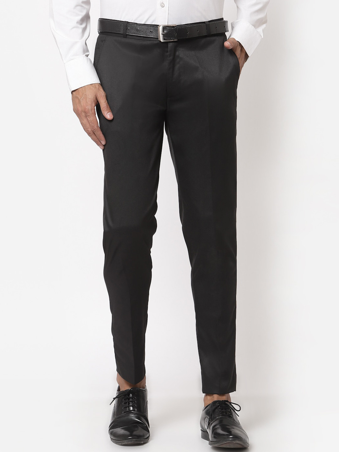 Sam and Jack Men Black Smart Skinny Fit Chambray Trousers