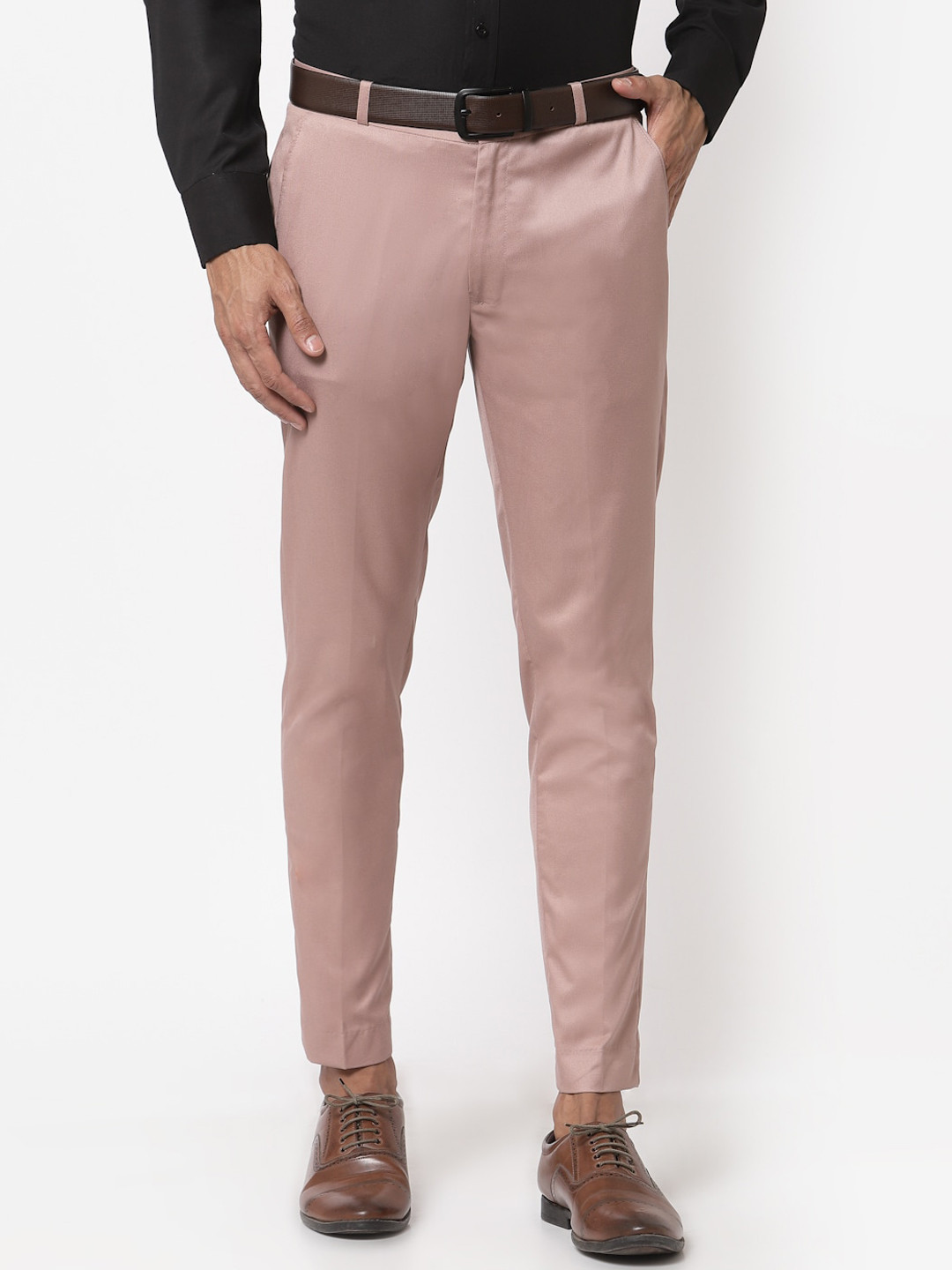 Sam and Jack Men Rose Gold Smart Skinny Fit Chambray Trousers