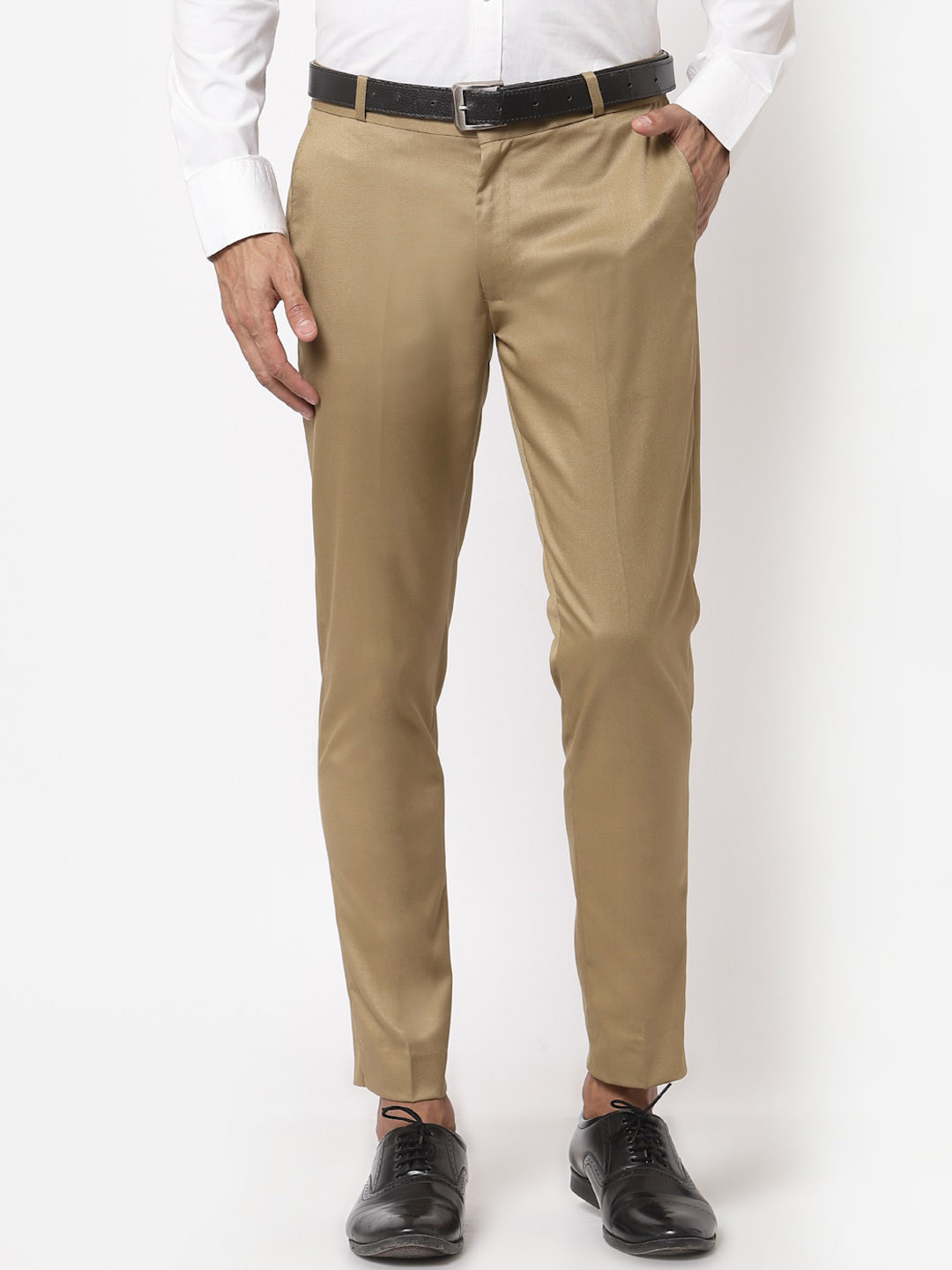Sam and Jack Men Khaki Smart Skinny Fit Chambray Trousers
