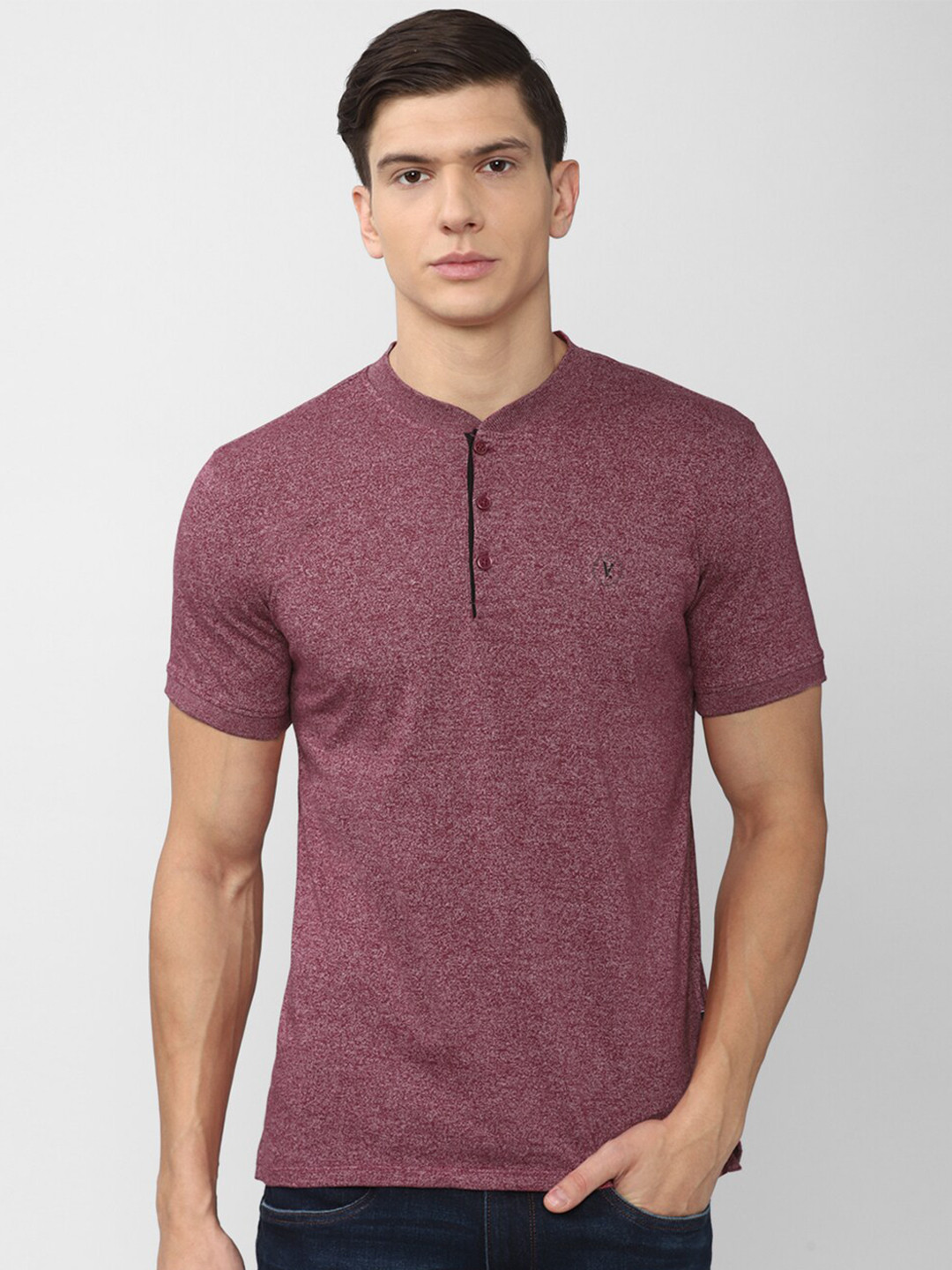Van Heusen Men Purple Henley Neck Slim Fit T-shirt