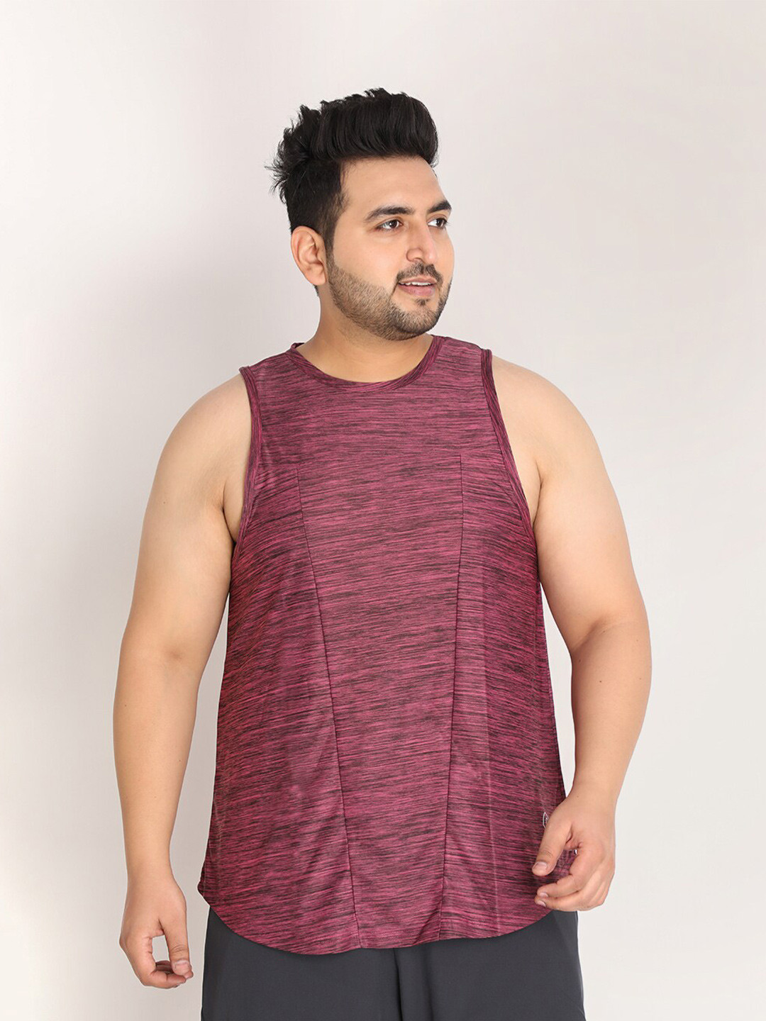 CHKOKKO Plus Men Magenta Self Design T-shirt