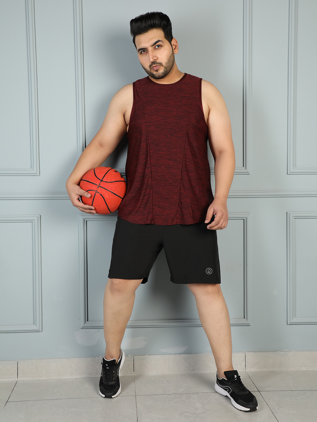 CHKOKKO Plus Men Maroon Checked Raw Edge T-shirt