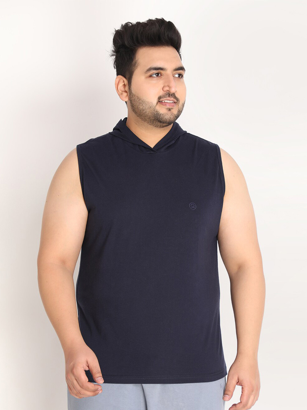 CHKOKKO Plus Men Navy Blue Sleeveless Sports Vest T-shirt