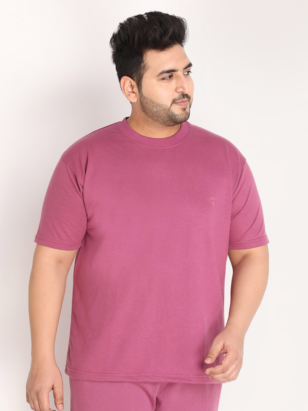 CHKOKKO Plus Men Magenta Solid T-shirt