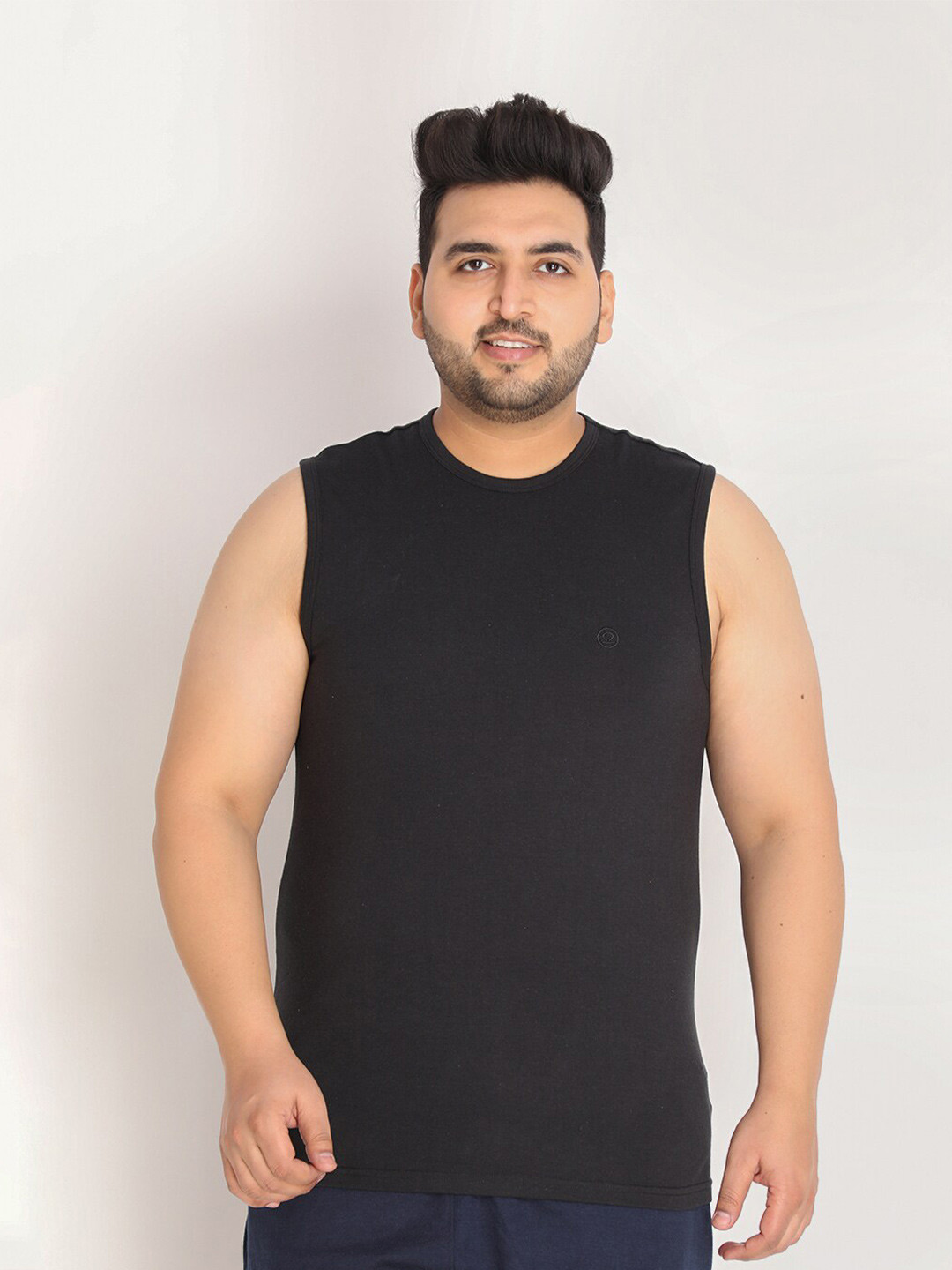 CHKOKKO Plus Men Black Cotton Gym Innerwear Vest