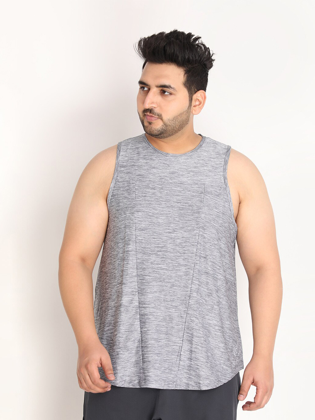 CHKOKKO Plus Men Grey Tank T-shirt