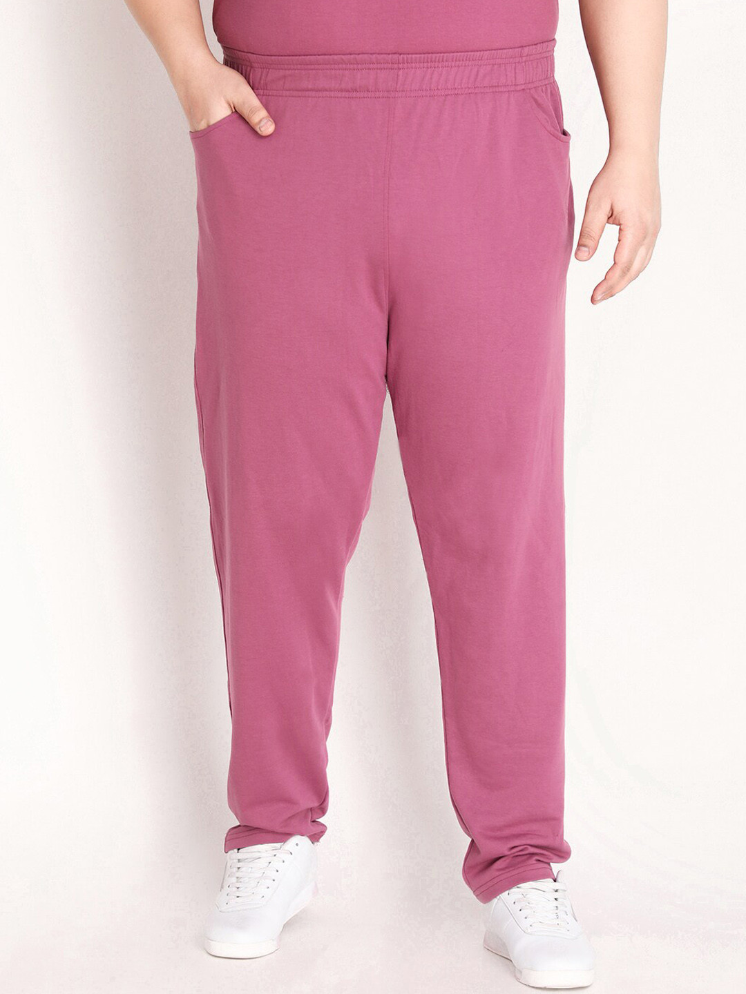 CHKOKKO Plus Men Onion Pink Solid Track Pants