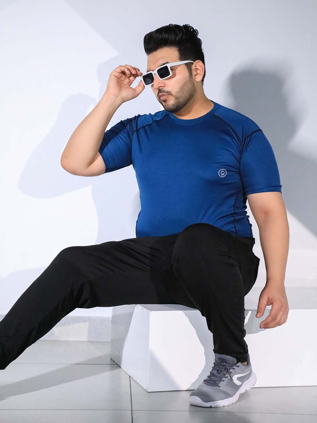 CHKOKKO Plus Men Blue Plus-Size T-shirt