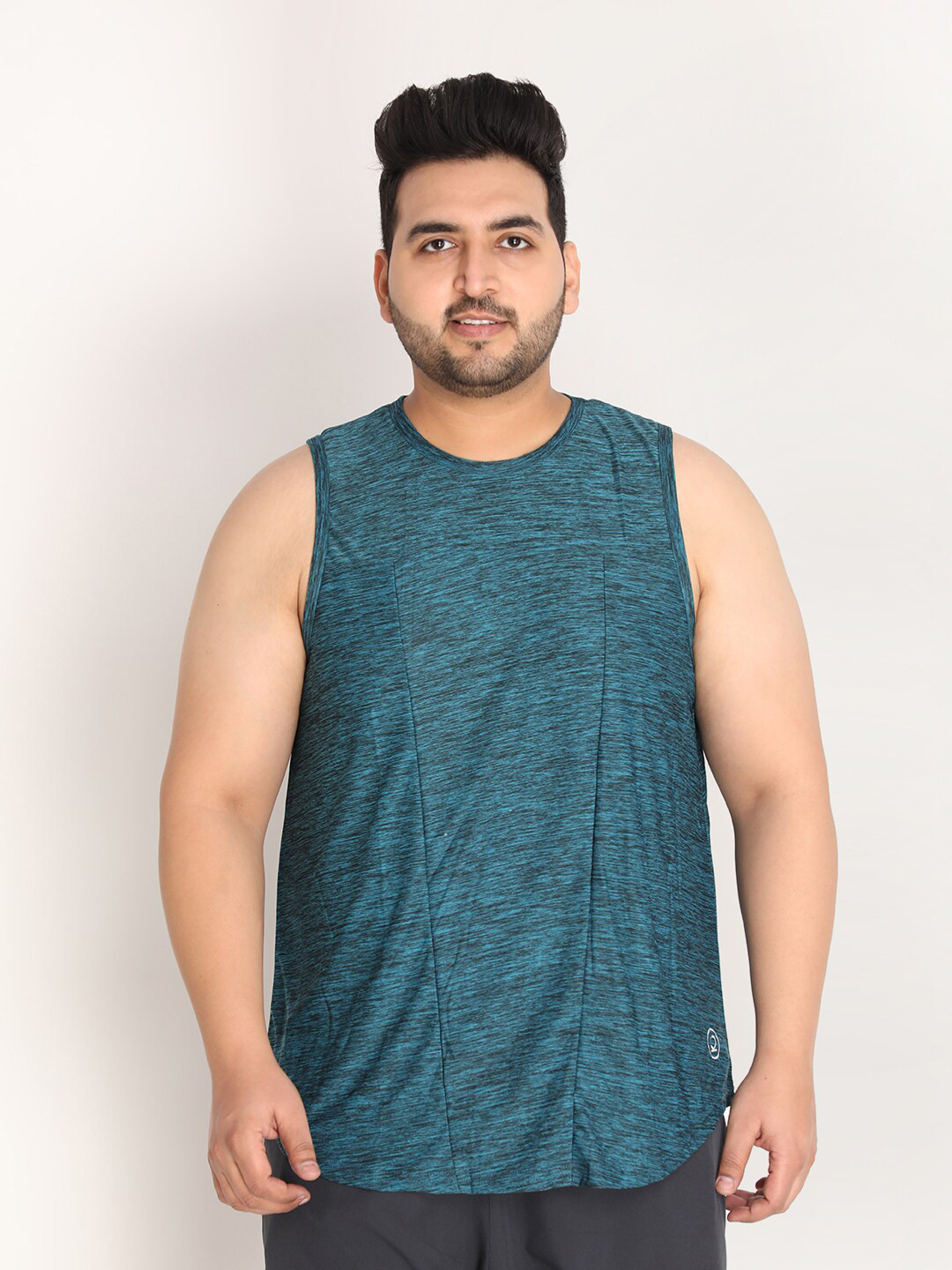 CHKOKKO Plus Men Sea Green Solid Sleeveless Sports T-shirt