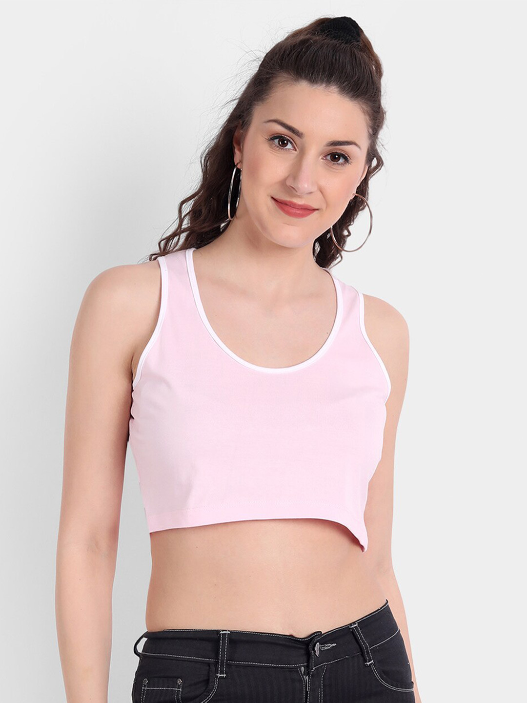 COLOR CAPITAL Women Pink Tank Crop Cotton Top