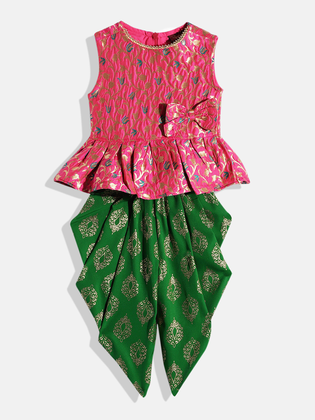 Twisha Girls Pink & Green Top with Dhoti Pants
