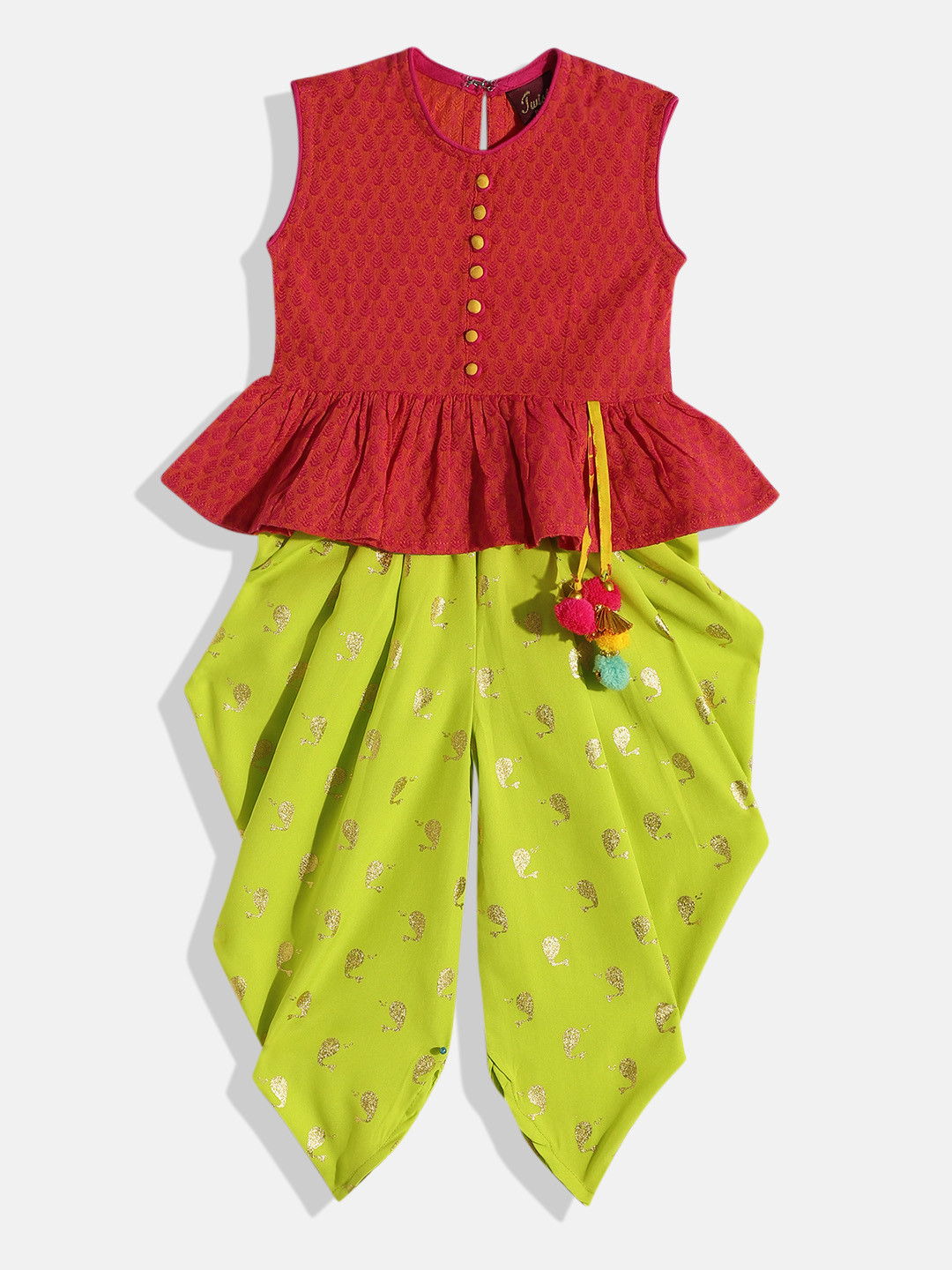 Twisha Girls Rust Red & Green Top with Dhoti Pants