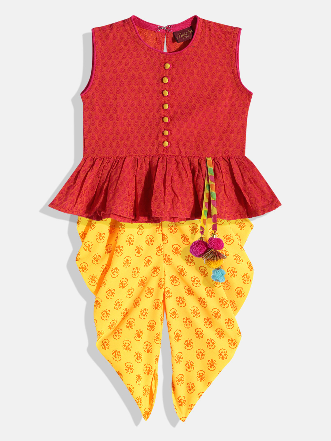 Twisha Girls Rust Red & Yellow Top with Dhoti Pants