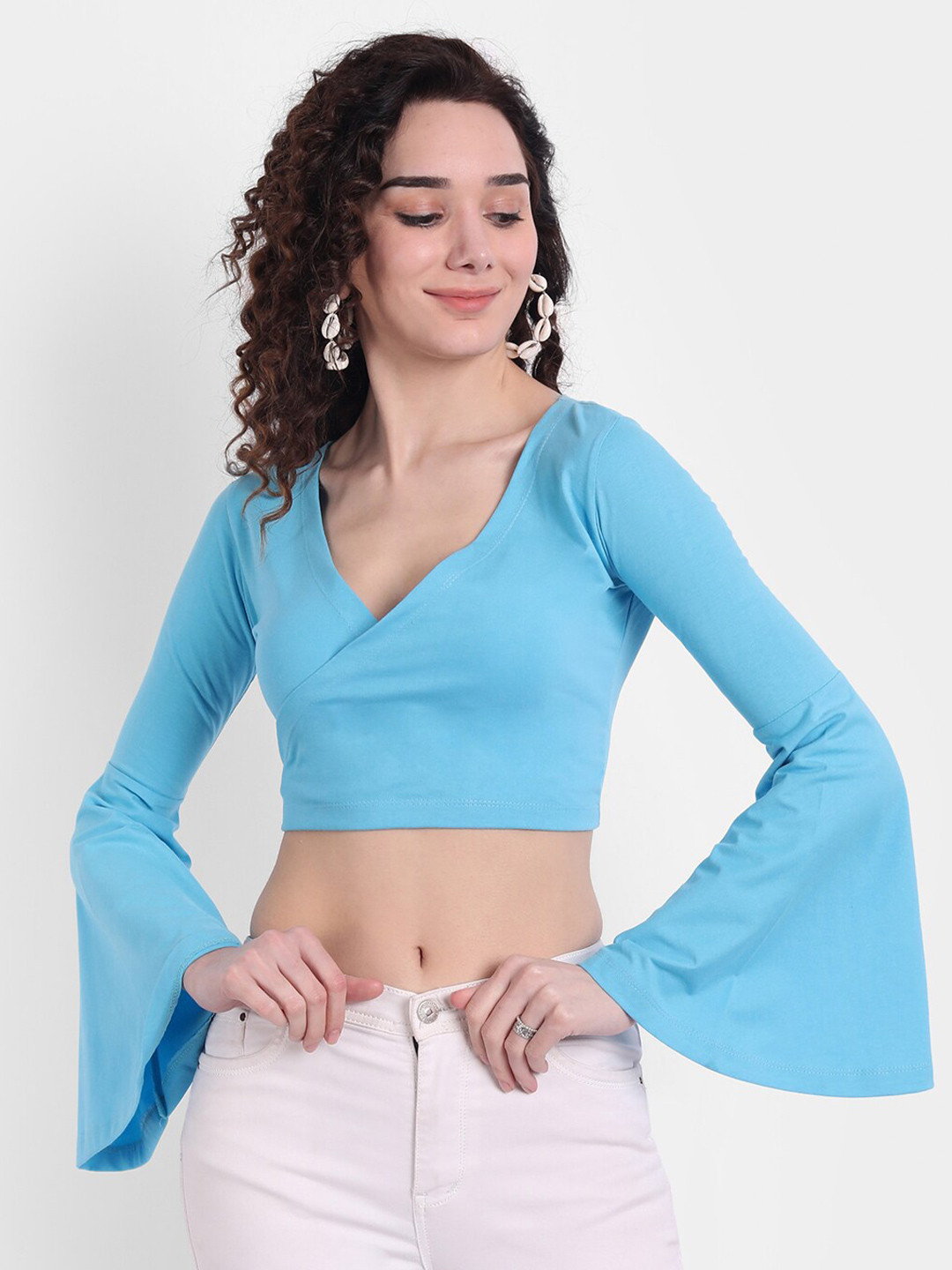 COLOR CAPITAL Women Blue Wrap Crop Top