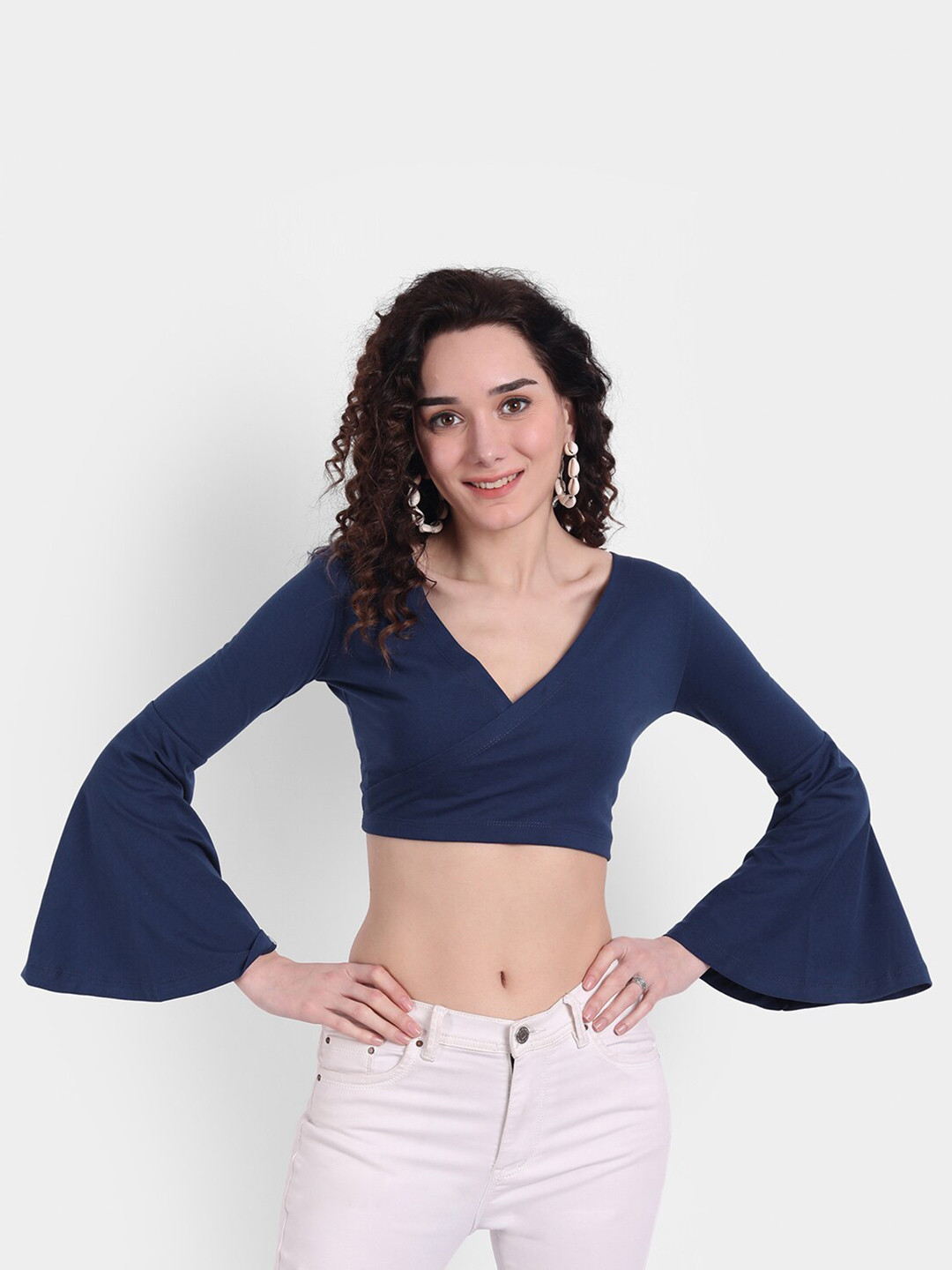 COLOR CAPITAL Women Navy Blue Solid Crop Top