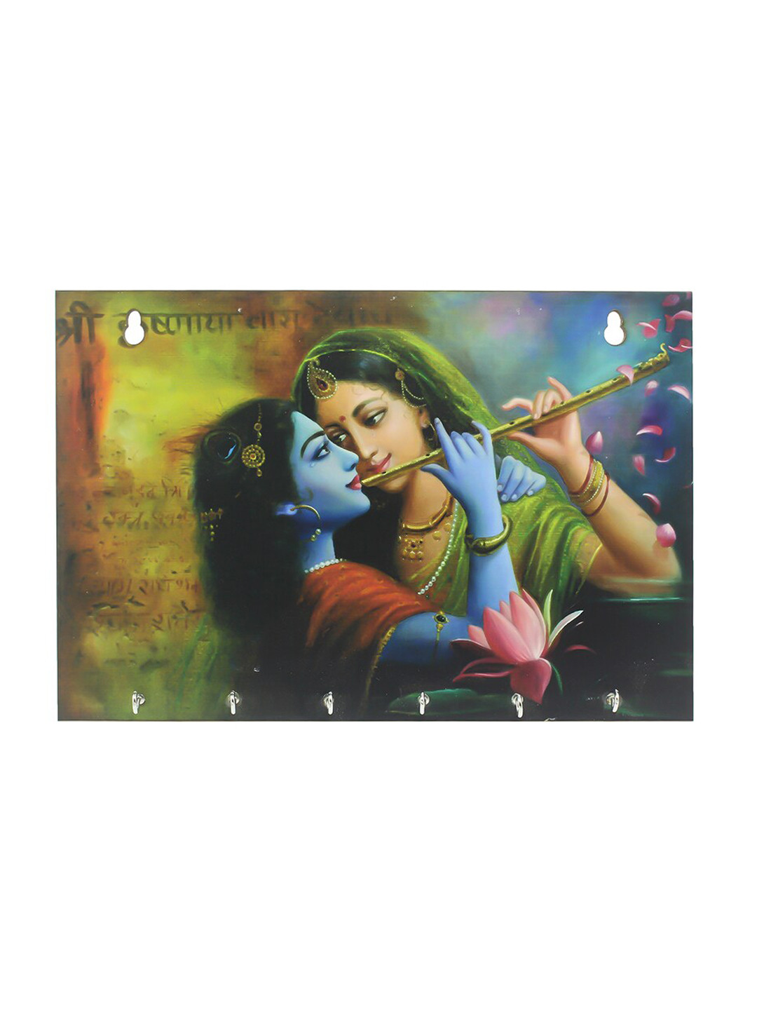 eCraftIndia Green Radhe Krishna Theme Wooden Key Holder