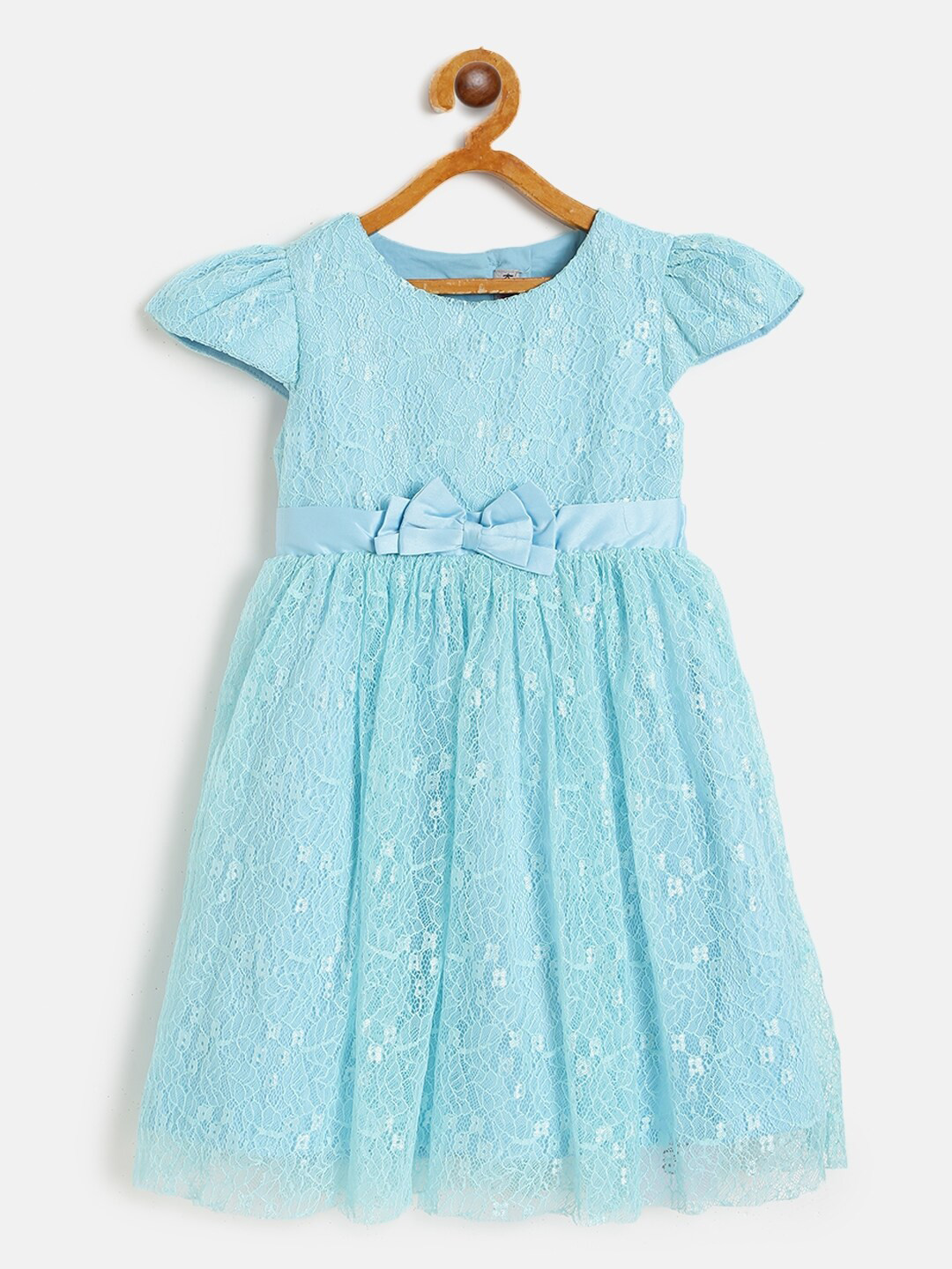 KidsDew Blue Self Design Lace Dress