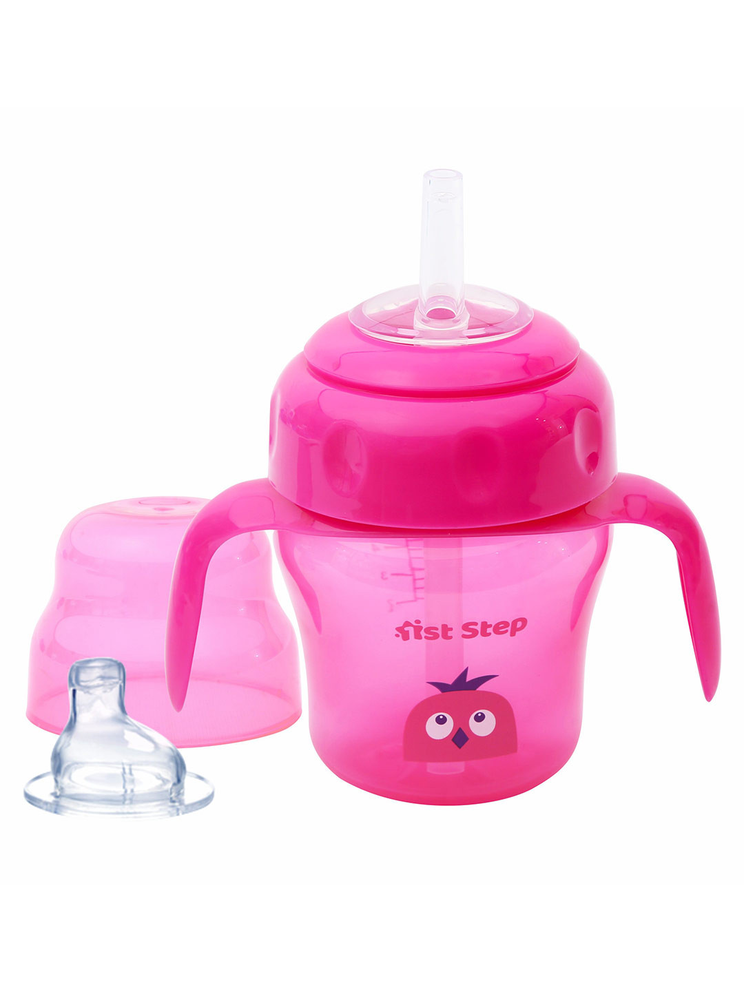 1st Step Infants Kids Pink Solid Interchangeable Sipper with Soft Silicone Spout and Straw