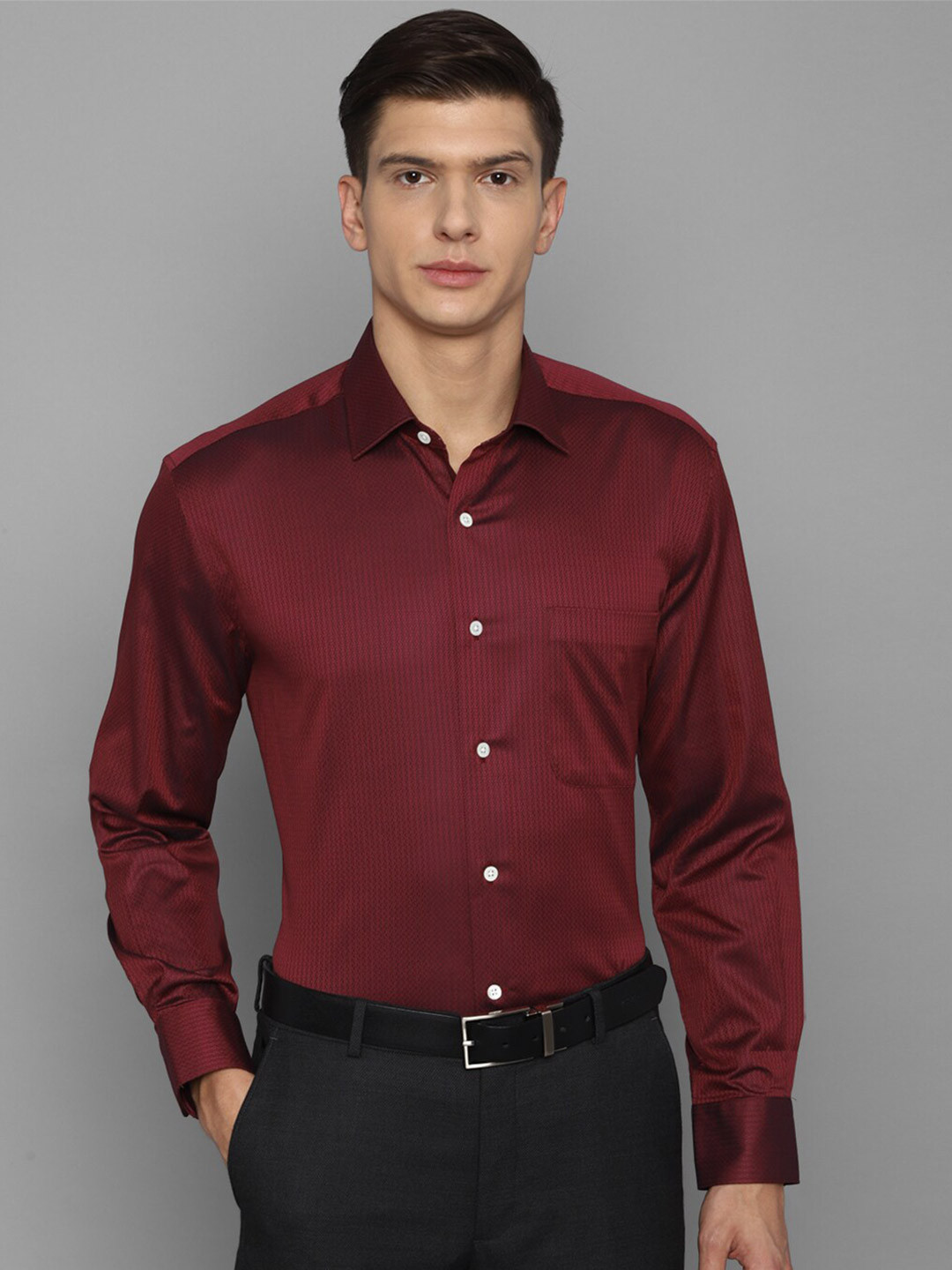 Luxure by Louis Philippe Men Maroon Printed Cotton Casual Shirt